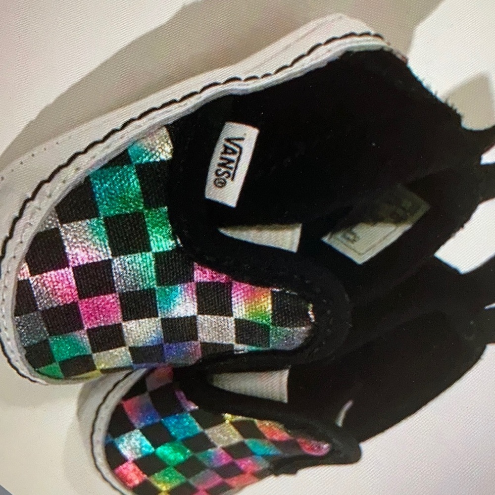 Rainbow checkered crib shoes